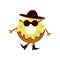 Humanized Doughnut With Yellow Glazing And Black Hat Cartoon Character With Arms And Legs