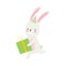 Humanized hare runs with a gift. Vector illustration on a white background.