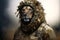 Humanized lion character soldier in camouflage made with Generative AI.