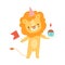 Humanized lion holds a cupcake. Vector illustration on a white background.