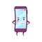 Humanized mobile phone with sad face. Smartphone with cracked screen. Broken display. Cartoon character. Flat vector
