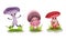 Humanized Mushrooms with Cap and Stipe Jumping and Holding Flowers Vector Set