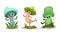 Humanized Mushrooms with Cap and Stipe Running and Sitting on Pebble Vector Set