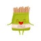 Humanized soy asparagus packaging. Healthy food. Cartoon character with happy face. Vegetarian nutrition. Flat vector