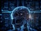 Humanoid artificial intelligence circuit board robot head, neural network of big data, brain deep learning, generative AI