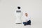Humanoid autonomous robot with stylish man in a suit. Modern Robotic Technologies. Humanoid autonomous robot. white