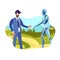 Humanoid, Man Handshake Flat Vector Illustration