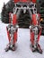 The humanoid metal funny robot the autoboat Red, is made of car spare parts, refuels gasoline, parts of body of the robot,