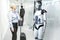 Humanoid robot assists company visitors