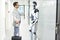 Humanoid robot assists company visitors