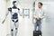 Humanoid robot assists company visitors