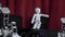 Humanoid robot dance. Group of cute robots dancing.