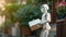 humanoid robot delivering a box to a house. future concept