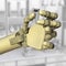 A humanoid robot hand holding microcentrifuge tube, conceptual 3D illustration