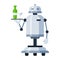 Humanoid robot maid holding bottle, cocktail glass on tray icon. Android home helper.