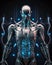 A humanoid robot with a metallic silver body. Generative AI