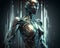 A humanoid robot with a metallic silver body. Generative AI