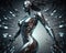 A humanoid robot with a metallic silver body. Generative AI