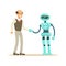 Humanoid robot shaking hand with businessman. future technology concept vector Illustration
