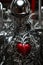 humanoid robot with shiny metal heart surrounded blood vessels made with chromed iron pipes and electrical connections