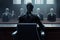 Humanoid robots sitting in a courtroom or law enforcement office. 3D rendering, A futuristic AI robot judge in a courthouse, AI