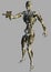 Humanoid Skeletal Robot Aiming a Gun