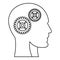 Humans brain with gearwheel icon, outline style