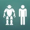 Humans vs Robots white icons. Concept business illustration. Vector illustration isolated on modern background.