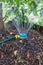 Humidification compost pile using sprinkler