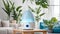 Humidifier in the living room, plants flowerpots fresh room comfort