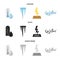 Humidity, icicles, thunderbolt, windy weather. Weather set collection icons in cartoon,black,monochrome style vector