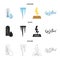 Humidity, icicles, thunderbolt, windy weather. Weather set collection icons in cartoon,black,outline style vector symbol