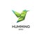 Hummig bird geometrical sign, calibri abstract polygonal vector logo template. Origami green color low poly wild animal