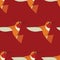 Humming bird icon Geometric cartoon flat Vector illustration Red background Seamless pattern