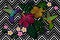 Hummingbird around flower plumeria hibiscus exotic tropical summer blossom. Embroidery fashion patch decoration textile