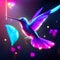 Hummingbird with beautiful wings. Vector illustration in neon style. AI generated