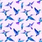 Hummingbird birds watercolor illustration seamless pattern