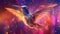 Hummingbird in flight. Colibri bird in cosmic space. Generative AI. Illustration for banner, poster, cover or presentation