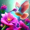 Hummingbird with flower in the garden. 3D rendering. AI generated