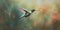 A hummingbird frozen mid-flight, contrasting its rapid wingbeats against a serene, pastel canvas, concept of