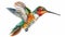 Hummingbird illustration in vivid watercolor style flying isolated
