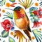 Hummingbirds and flowers pattern. Watercolor composition