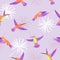 Hummingbirds pattern. Seamless tropic background with watercolor birds