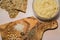 Hummus, crispbread and ingredients