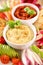 Hummus, dips and vegetables