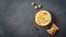 Hummus plate with pita flat bread, chickpeas and spices on gray background