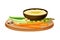 Hummus Served in Bowl with Vegetables Rested on Wooden Board Vector Illustration