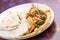 Hummus with shrimp, vegetables and homemade tortillas