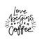 Humor Quote - Love begins after coffee. Fashionable calligraphy with rays decor. Vector illustration on a white