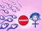 Humor Social distance. Sperm and ovum. Hand drawing. World Contraception Day WCD. Sperm and egg on a pink background